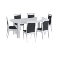 Conjunto Mesa Elástica 6 Cadeiras Com Estofado CJE10305 Móveis Canção - Branco com Preto