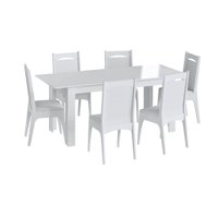 Conjunto Mesa Elástica 6 Cadeiras Com Estofado Móveis Canção Cje10305 - Branco