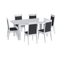 Conjunto Mesa Elástica 6 Cadeiras Com Estofado Móveis Canção Cje10305 - Branco com Preto