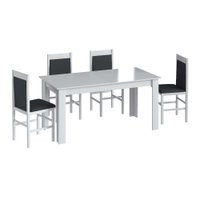 Conjunto Mesa Elástica 8 Cadeiras Com Estofado Móveis Canção - Branco com Preto