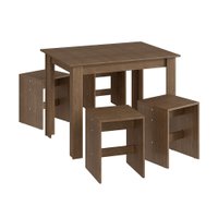 Conjunto Mesa Fixa 4 Banquetas Baixas Móveis Canção - Ameixa Negra