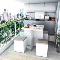 Conjunto Para Sala De Jantar Mesa e 4 Banquetas Appunto - Branco com Bege