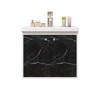Gabinete para Banheiro Aster 51cm com Cuba Cerocha - Branco Marmorizado/ Preto