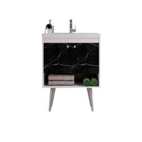 Gabinete Para Banheiro Sigma 62,5cm com Cuba Cerocha - Branco Marmorizado/ Preto