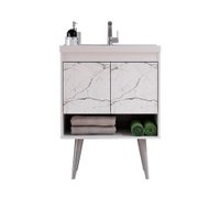 Gabinete Para Banheiro Sigma 62,5cm com Cuba Cerocha - Branco/ Marmorizado Branco