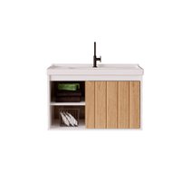 Gabinete Para Banheiro Zeta 63cm com Cuba Cerocha - Branco com Brelin Ripado