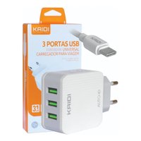 Carregador KAIDI Tripo Turbo 3.1A KD-606C 3 USB + Tipo C 1m