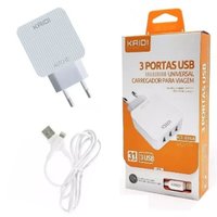 Carregador KAIDI Tripo Turbo 3.1A KD-606A 3 USB + Cabo IOS