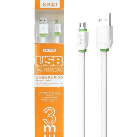 Cabo USB KAIDI Micro USB - V8 Turbo 3 metros KD-330M 3m