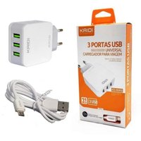 Carregador KAIDI Tripo Turbo 3.1A KD-606S 3 USB + Cabo V8 1m