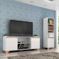 Conjunto Benevello Rack Com Estante 4 Prateleiras Em MDP Quiditá - Branco com Siena