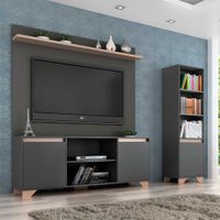 Conjunto Benevello Rack Com Painel e Estante Em MDP Quitidá - Grafite com Siena