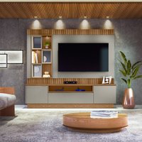 Estante Home para TV até 65 polegadas ripado Araguaia Linea Brasil - Amendoa com Titanio