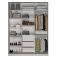 Guarda Roupa Closet Gran 3 Portas 2 Espelhos Nova Mobile - Branco e Noce