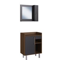 Kit Gabinete para Banheiro 60cm com Espelheira e sem Cuba Estilare Móveis - CNJ1035 - Preto com Madeirado