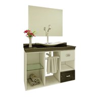 Kit Gabinete para Banheiro San Marino com Espelho e Cuba I7 Móveis - Branco com Preto