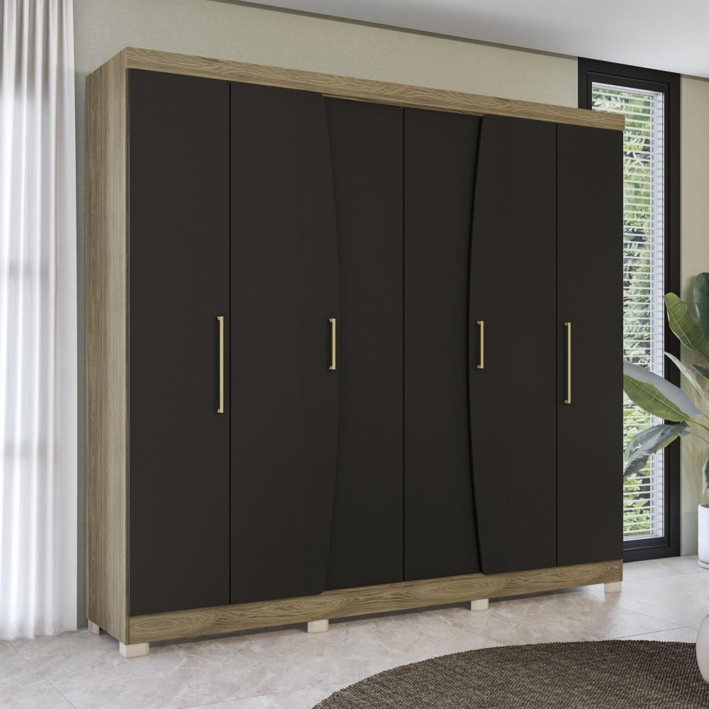 Guarda Roupa Casal 6 Portas 3 Gavetas Quarto Marrom Preto Guarda Roupa ...