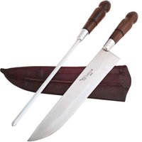 Conjunto Faca Gaúcha 10' Picanheira Artesanal Aço Inox 420 e Chaira Estriada 4010MT - Cinza
