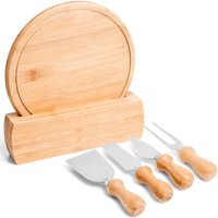 Conjunto Para Queijo Com Suporte Talheres E Tabua Em Bambu PD15143 - Bambu