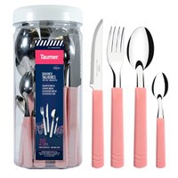 Faqueiro 20 Peças Com Pote Plástico Jogo De Talheres Aço Inox Com Cabos Rosa Pastel 7898132155636 - Rosa