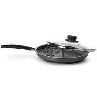 Frigideira Breakfast Antiaderente com Divisória Ovos e Bacon Tampa de Vidro Gourmet Multiflon 55444 - Cinza