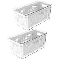 Organizador De Geladeira Com Escorredor Interno 5L Caixa Plástica Para Legumes Saladas Clear Fresh OU OF350NT Natural