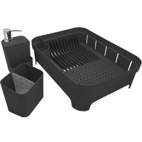 Kit 3 Utensílios Escorredor De Louça Talher Porta Detergente Preto KIT3PC500PTF - Preto