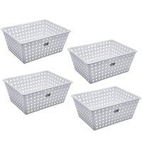 Kit 4 Cestos Organizadores Maxi Caixa Organizadora Plástica Quarto Branco Coza 108180007X4 - Branco