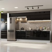 Armário de Cozinha Completa 400cm Branco/Preto Lux da Thauane Madesa