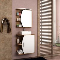 Kit Gabinete para Banheiro Duna 80cm com Cuba e Armário com LED Móveis Bosi