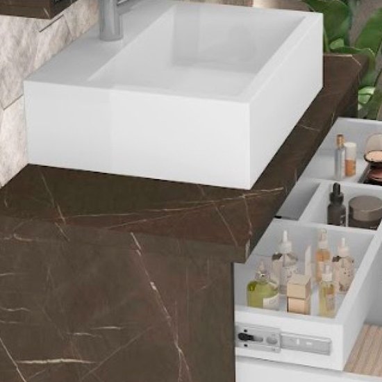 Cuba de Apoio para Banheiro Quadra em Mármore Sintético 44,5x36,5cm Móveis Bosi