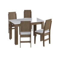 Conjunto Mesa de Jantar Moderna 4 Cadeiras Assento Estofado Móveis Canção -Ameixa Negra/ Branco-