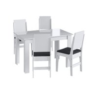 Conjunto Mesa de Jantar Moderna 4 Cadeiras Assento Estofado Móveis Canção -Branco com Preto-