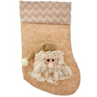 Meia de Natal com Carinha de Papai Noel 25cm Yangzi em Tecido Rústico Bege