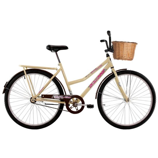 Bicicleta Aro 26 Feminina Freio no Pé CP Classic Bege com Cestinha
