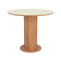 Mesa Redonda 90cm em MDF com Pés Ripados Off White Brilho e Freijó Dalla Costa TM72