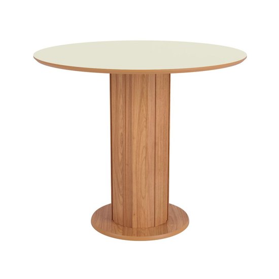 Mesa Redonda 90cm em MDF com Pés Ripados Off White Brilho e Freijó Dalla Costa TM72