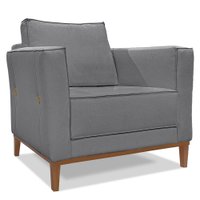 Poltrona Para Sala de Estar Vega Linho Grafite Pés Castanho - Pallazio