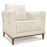 Poltrona Para Sala de Estar Vega Linho Natural Pés Castanho - Pallazio