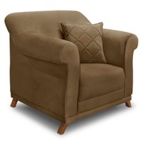Poltrona Para Sala de Estar Vênus Suede Caramelo Pés Castanho - Pallazio