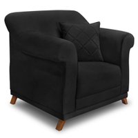 Poltrona Para Sala de Estar Vênus Suede Preto Pés Castanho - Pallazio