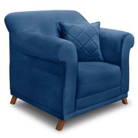 Poltrona Para Sala de Estar Vênus Suede Azul Marinho Pés Castanho - Pallazio