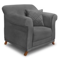 Poltrona Para Sala de Estar Vênus Suede Cinza Pés Castanho - Pallazio