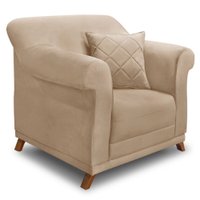 Poltrona Para Sala de Estar Vênus Suede Bege Pés Castanho - Pallazio