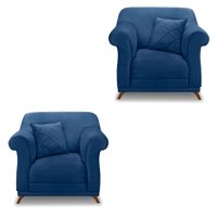 Kit 2 Poltronas Para Sala de Estar Vênus Suede Azul Marinho Pés Castanho - Pallazio