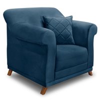 Poltrona Para Sala de Estar Vênus Veludo Azul Marinho Pés Castanho - Pallazio
