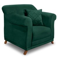 Poltrona Para Sala de Estar Vênus Veludo Verde Floresta Pés Castanho - Pallazio