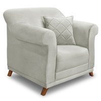 Poltrona Para Sala de Estar Vênus Veludo Cinza Prata Pés Castanho - Pallazio