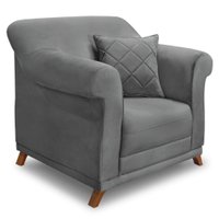 Poltrona Para Sala de Estar Vênus Veludo Cinza Grafite Pés Castanho - Pallazio