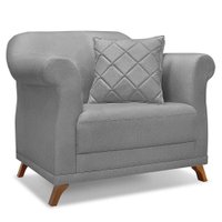 Poltrona Para Sala de Estar Vênus Linho Grafite Pés Castanho - Pallazio